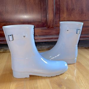 Hunter Original Refined Short Gloss Silver Gray Women’s Sz 11 Pull On Rain Boot